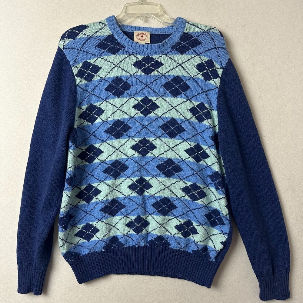Brooks Brothers Red Fleece Mens Blue Argyle Cotton‎ Crewneck Sweater Large L